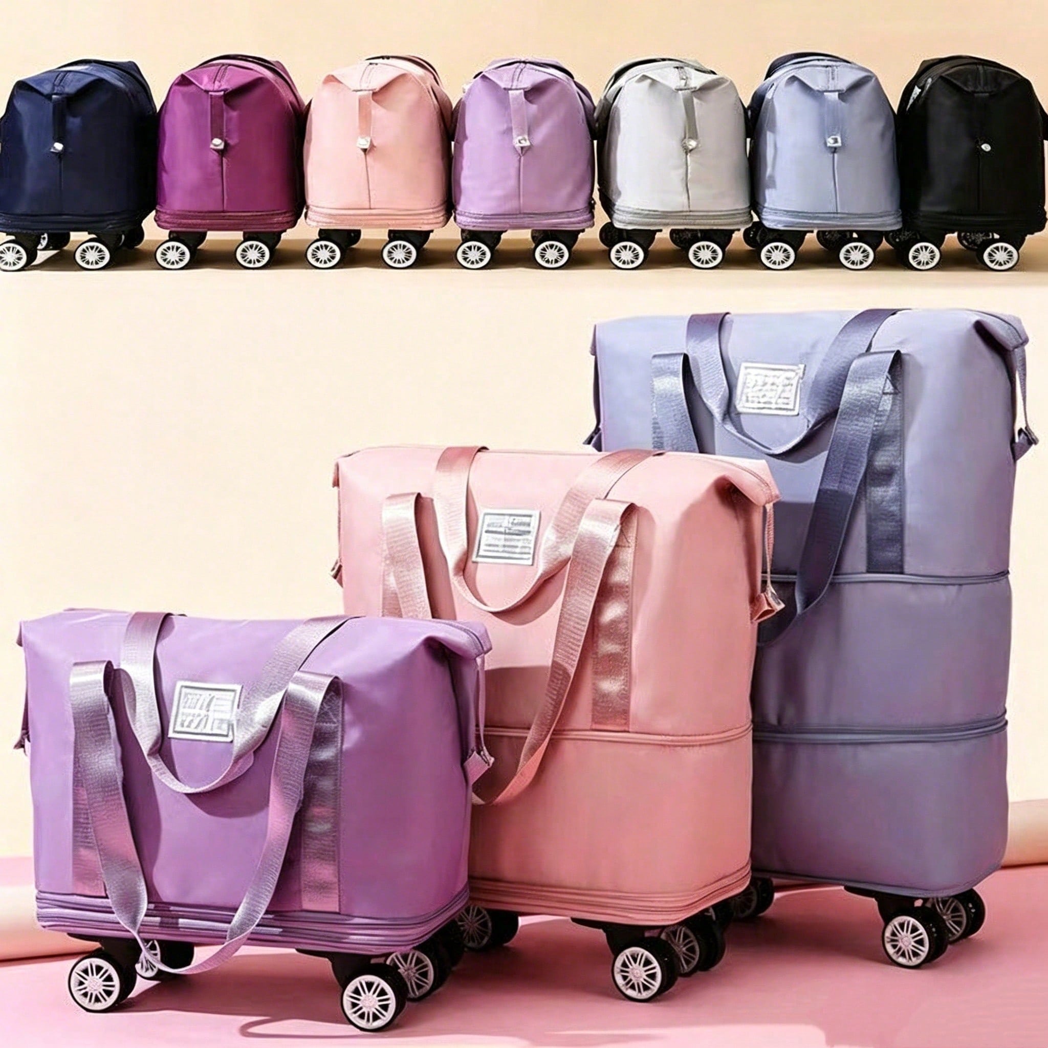 Foldable Rolling Luggage Bag - กระเป๋าเดินทางแบบมีล้อขยายได้ ปรับเปลี่ยนเป็นกระเป๋าเป้ได้ ได้รับการอนุมัติจากสายการบิน กระเป๋าถือขึ้นเครื่องขนาดใหญ่ พร้อมล้อหมุน 360