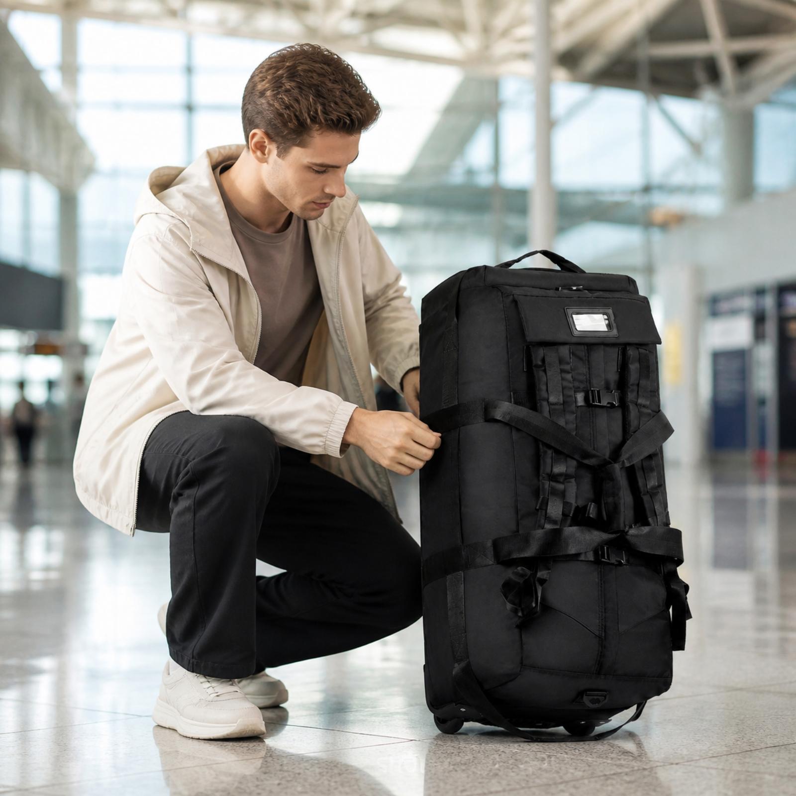Luggage - กระเป๋าเป้สะพายหลังสำหรับเดินทางแบบมีล้อ ทำจากผ้าอ็อกซ์ฟอร์ด เหมาะสำหรับทั้งชายและหญิง ใช้เป็นกระเป๋าถือขึ้นเครื่องได้