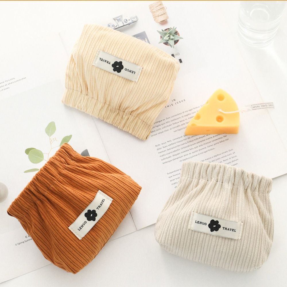 Cosmetic Bags - กระเป๋าใส่เหรียญมินิสุดน่ารัก สีพื้น ผ้าคอร์ดูรอยนุ่ม กระเป๋าเครื่องสำอางสำหรับผู้หญิง